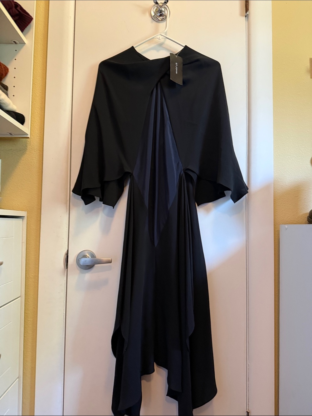 St. John Black Asymmetrical Cape-Overlay Dress